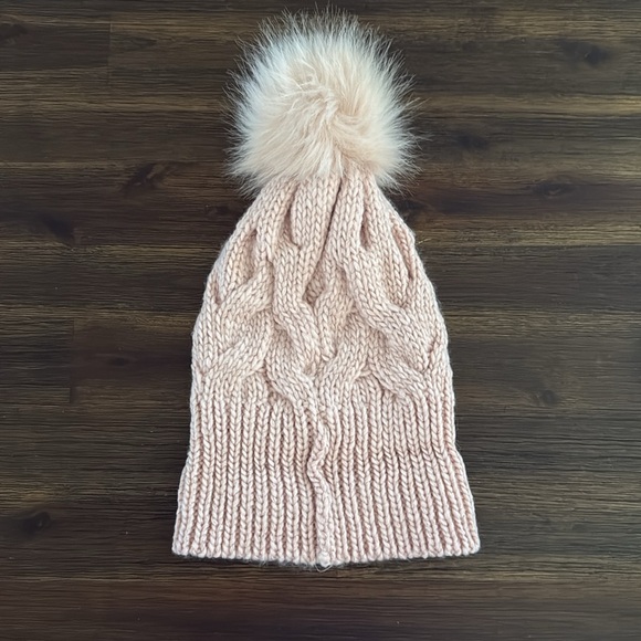 Express Pale Pink Knit Winter Beanie with Pom Pom - Picture 8 of 10